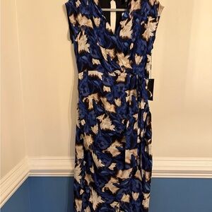 White House Black Market Asymmetrical Blue and White Dress